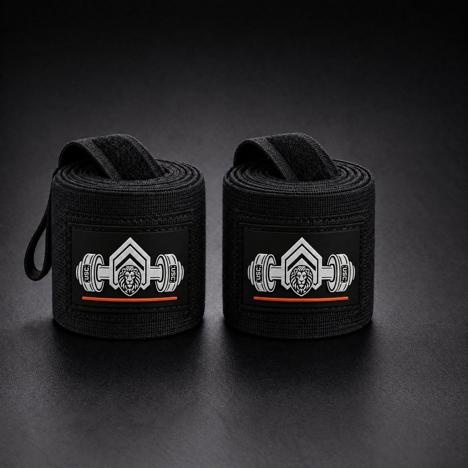 Pair of black Boxing Wraps 180 with rubber crest patches